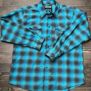 Dixxon Flannel Co Snap Shirt Men’s XL Blue Black Plaid - WPI 50th Anniversary